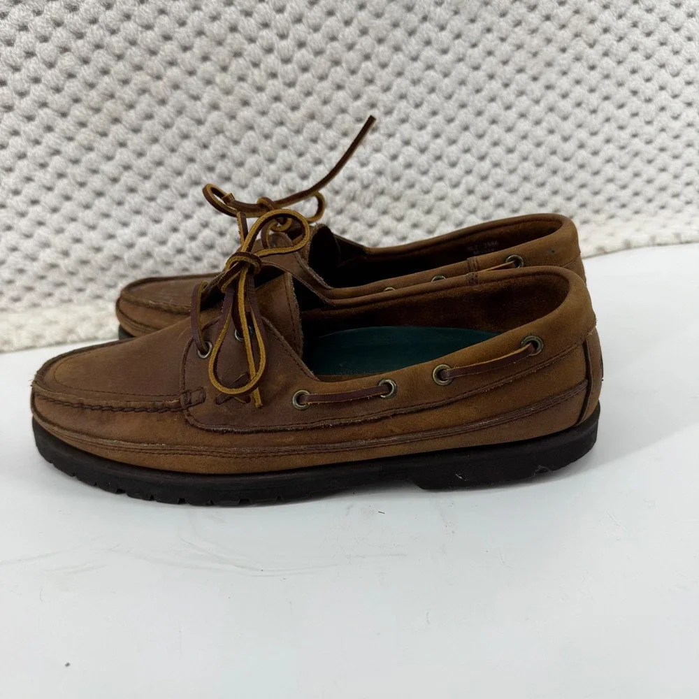 Vintage Polo Country Ralph Lauren Men Boat Shoes Leather Brown Lace Up Casual 8D